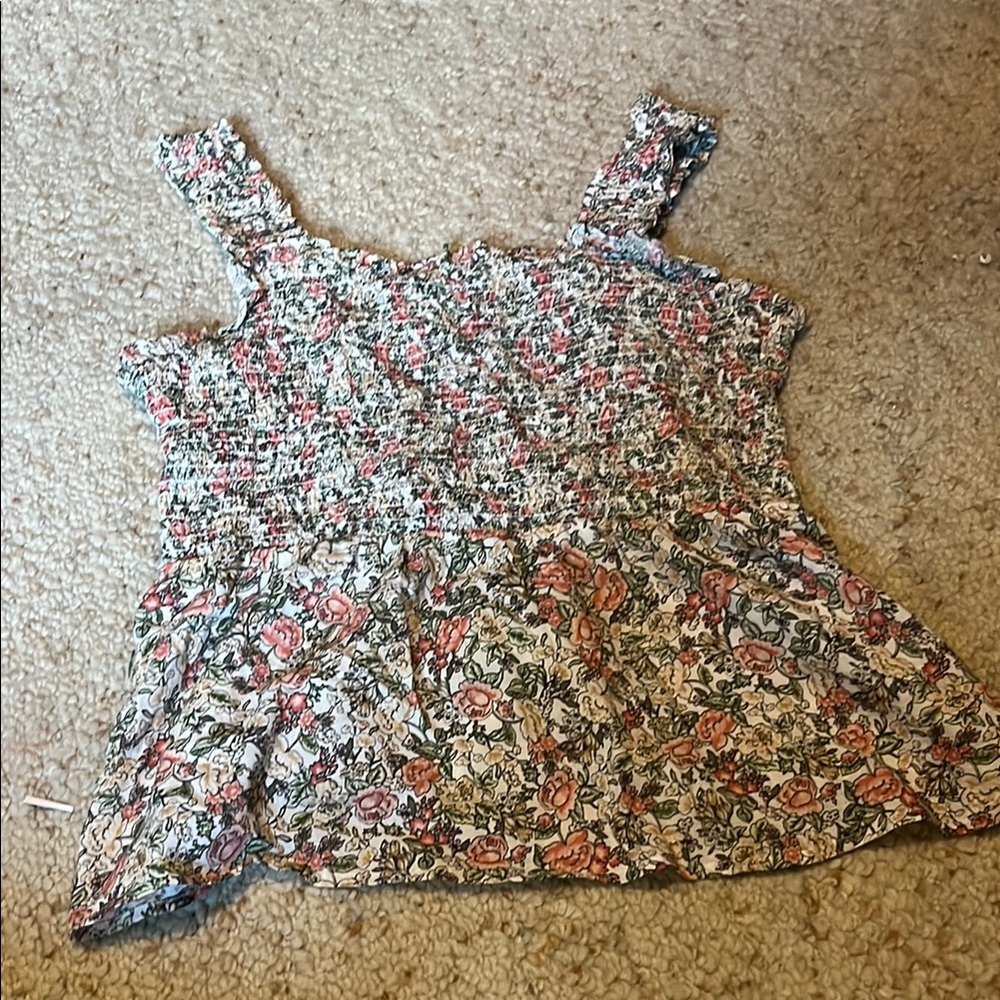 Old Navy Pink and Green Smocked Tank Top